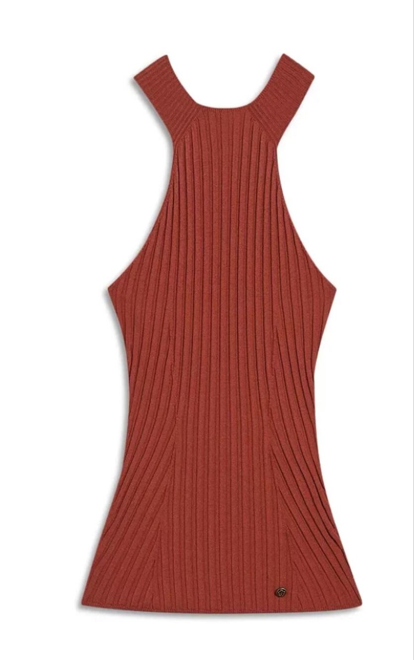 Ted Baker London Feoniix Knitted Halterneck Top Dark Red Ribbed Tank Size Small